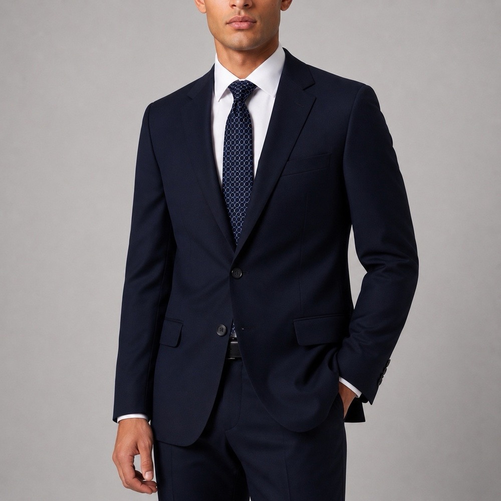 Calvin Klein Navy Blue Two Button Suit Blazer 38L Wool Double Vented Classic